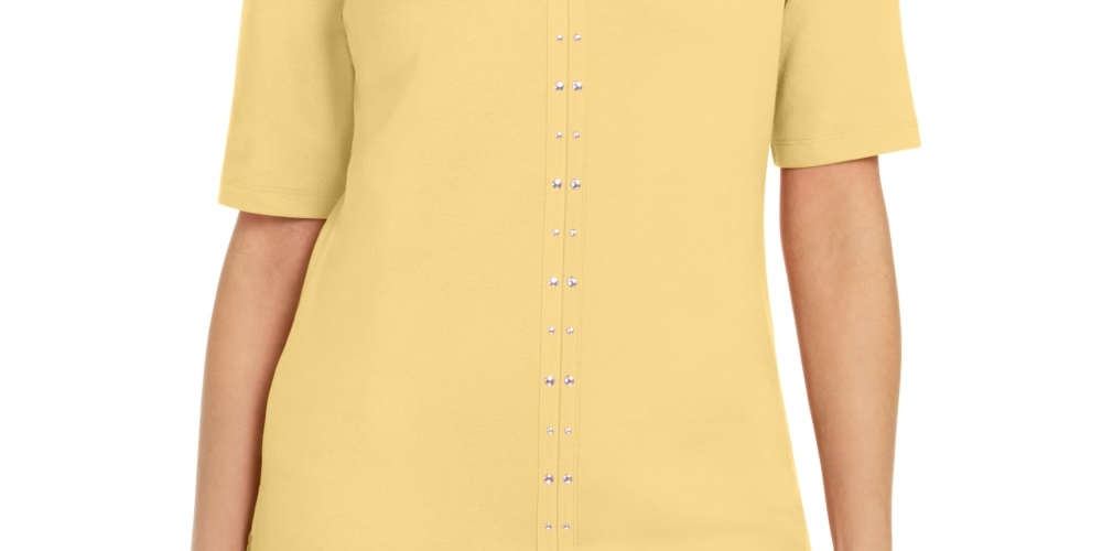 Karen Scott Top Feminino de Algodão com Tachas e Fenda Amarela Tamanho P