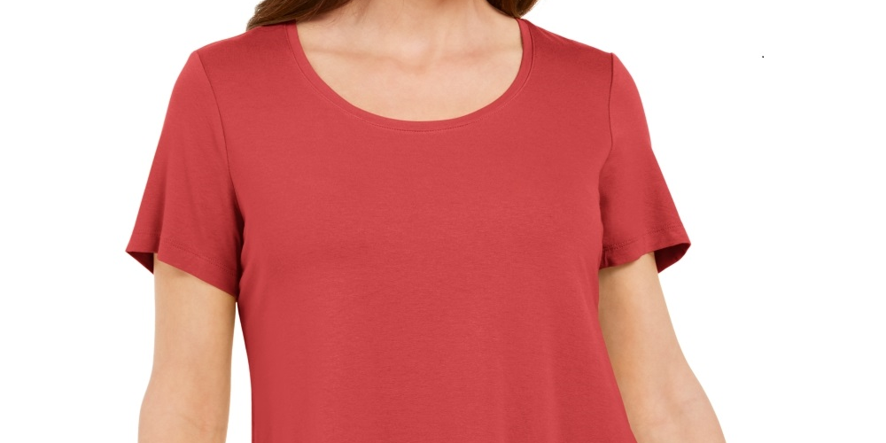 Top feminino com decote redondo e manga curta JM Collection, laranja, tamanho médio