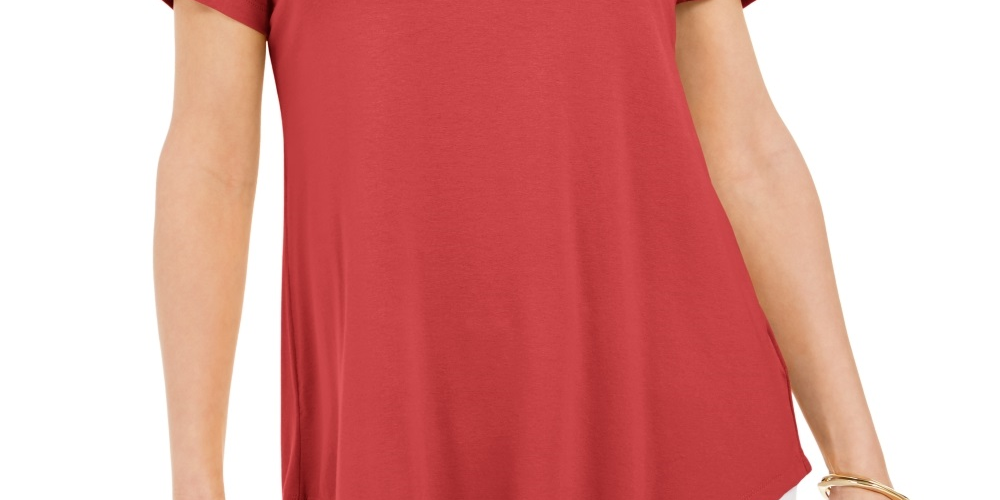 Top feminino com decote redondo e manga curta JM Collection, laranja, tamanho médio