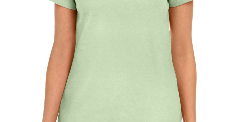 Camiseta feminina Karen Scott de algodão com gola recortada, verde, tamanho pequeno