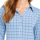 Camisa polo feminina Charter Club com estampa de manga 3/4, azul, tamanho extragrande