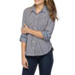 Tommy Hilfiger Blusa listrada com aba enrolada e botões, tamanho XS, azul