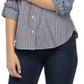Tommy Hilfiger Blusa listrada com aba enrolada e botões, tamanho XS, azul