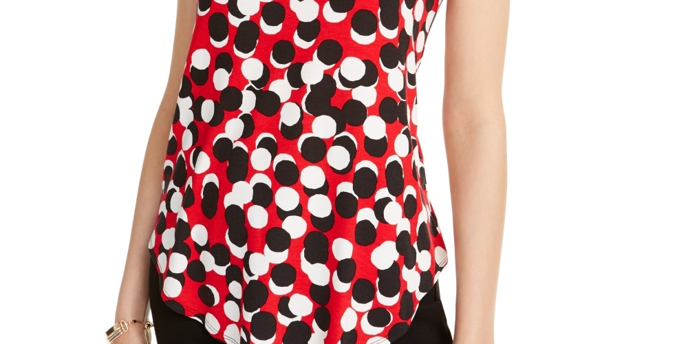 Camiseta feminina Alfani estampada com bainha redonda vermelha tamanho PL