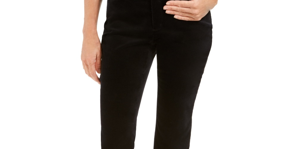 Calça jeans feminina Charter Club Lexington Velveteen Tummy Control com perna reta, preta, tamanho 16