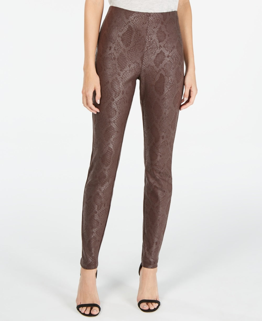 Calça skinny feminina INC International Concepts com estampa de python metálico marrom tamanho 16 petite