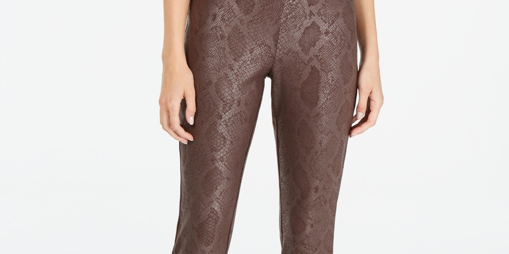 Calça skinny feminina INC International Concepts com estampa de python metálico marrom tamanho 16 petite