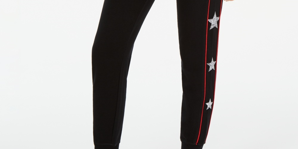 Calça jogger feminina Tommy Hilfiger Sport Star com punho e acabamento preto, tamanho pequeno