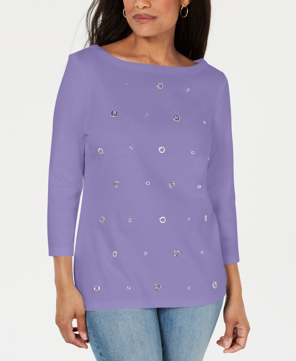 Karen Scott Top Feminino de Algodão com Ilhós Roxo Tamanho X-S