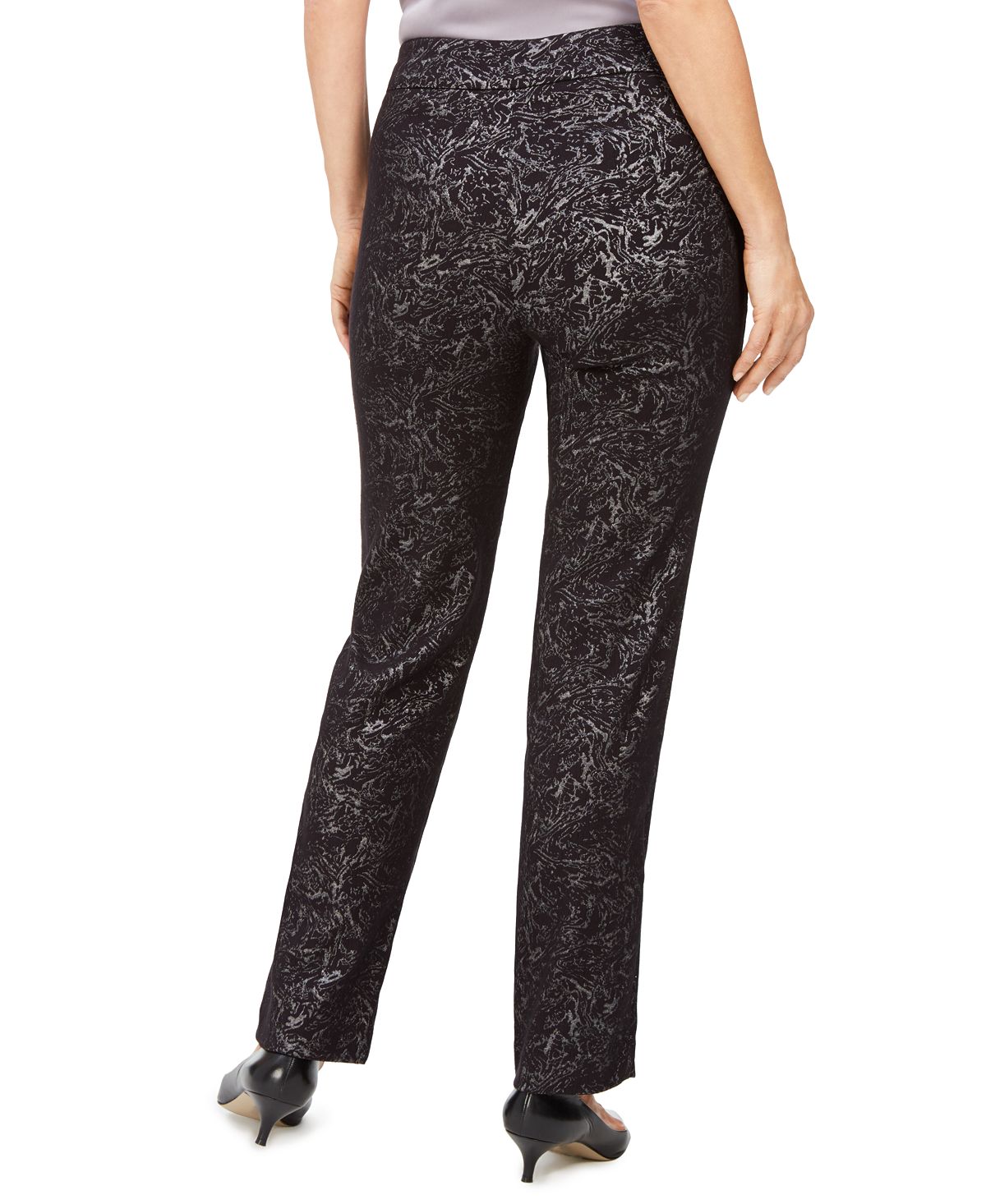 Calça feminina JM Collection Jacquard reta preta tamanho pequeno extragrande