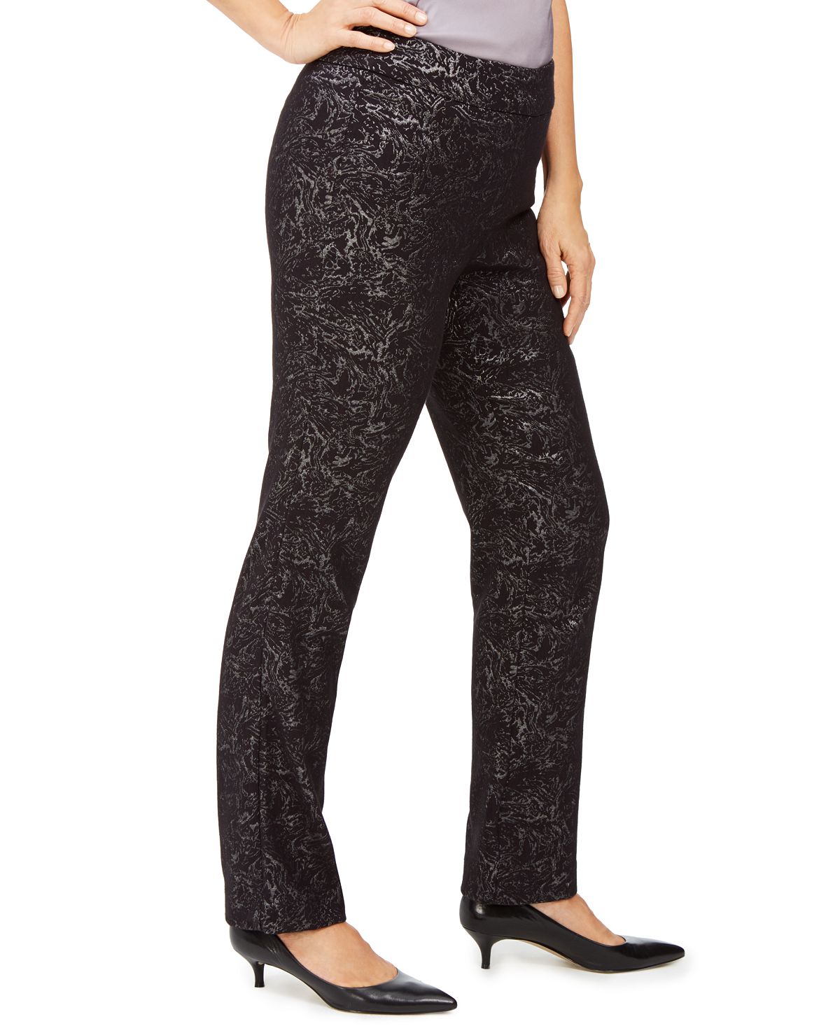 Calça feminina JM Collection Jacquard reta preta tamanho pequeno extragrande