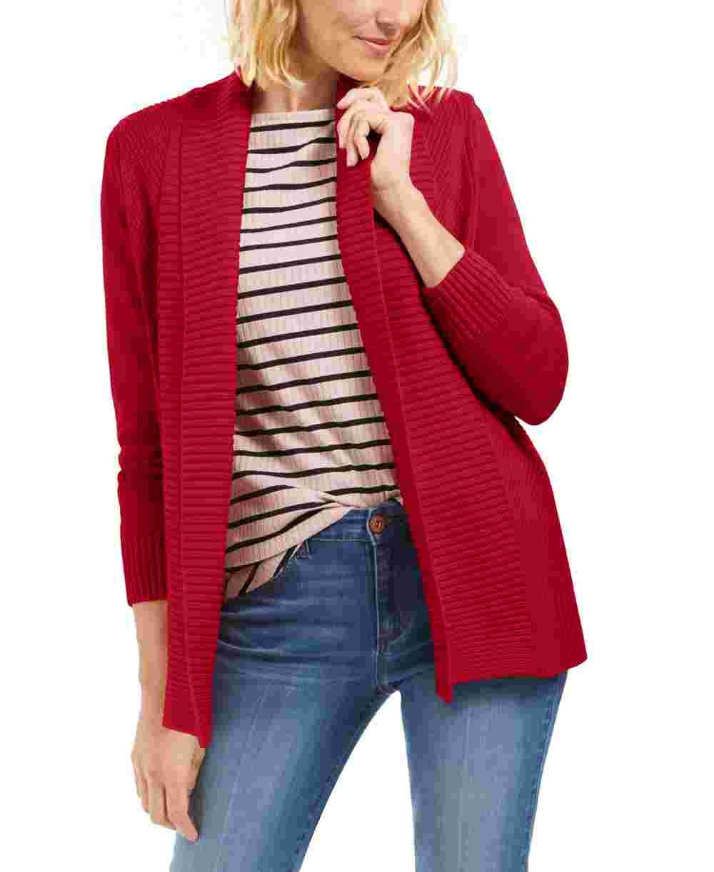 Cardigan feminino Charter Club com gola xale e frente aberta, vermelho, tamanho PL