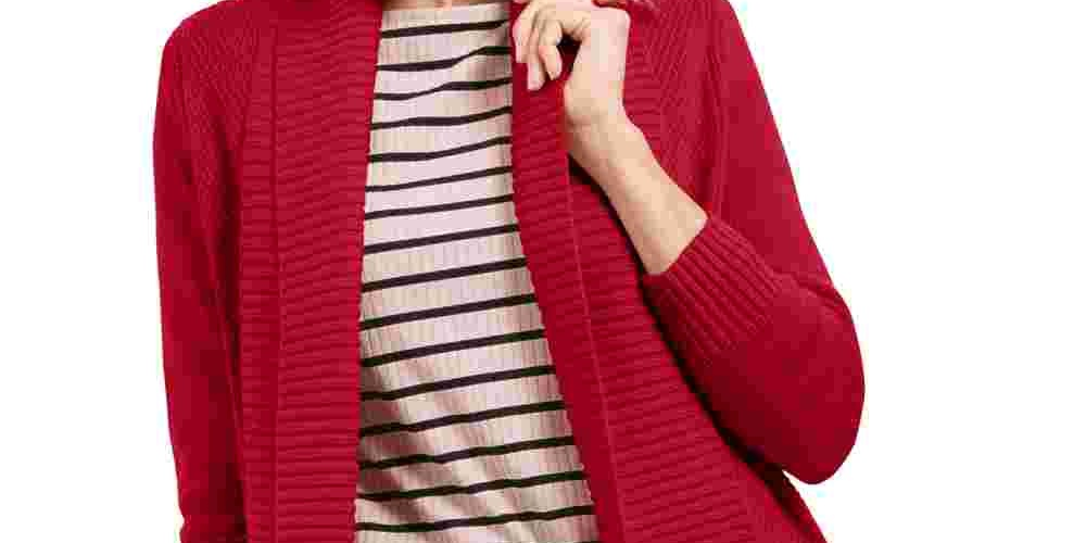 Cardigan feminino Charter Club com gola xale e frente aberta, vermelho, tamanho PL