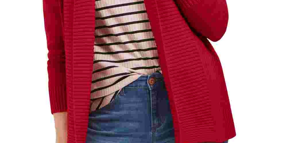 Cardigan feminino Charter Club com gola xale e frente aberta, vermelho, tamanho PL
