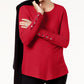 Suéter feminino Alfani com detalhe canelado e botões de pressão, vermelho, tamanho PS/M