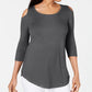 JM Collection Blusa feminina com ombros descobertos, cor carvão, tamanho pequeno e pequeno