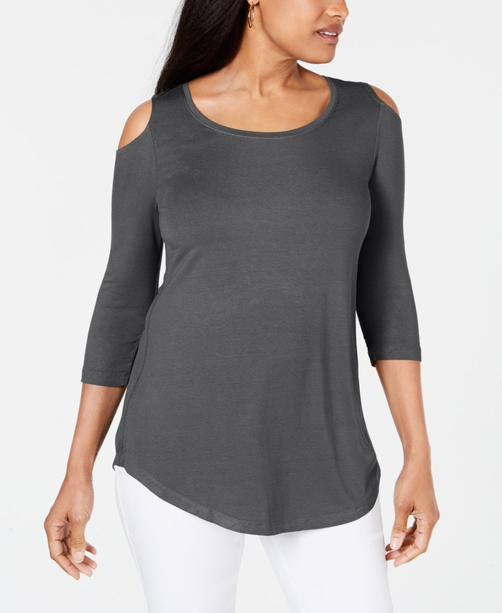 JM Collection Blusa feminina com ombros descobertos, cor carvão, tamanho pequeno e pequeno