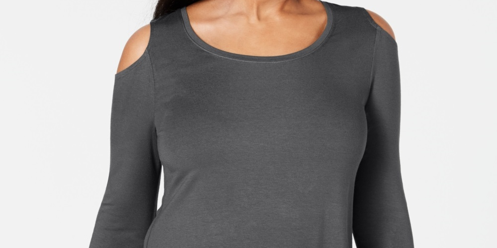 JM Collection Blusa feminina com ombros descobertos, cor carvão, tamanho pequeno e pequeno