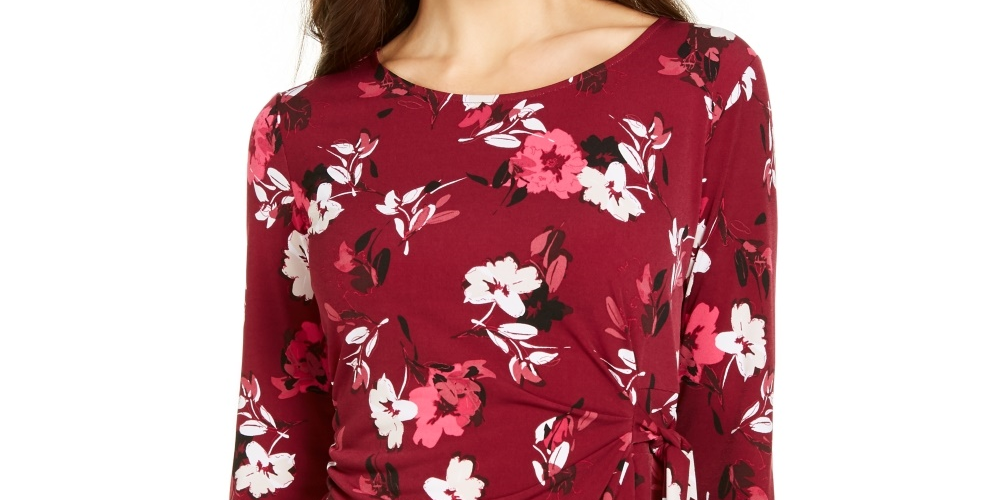 Top Alfani Feminino Petite Estampado com Amarração Lateral Vermelho - PS/M