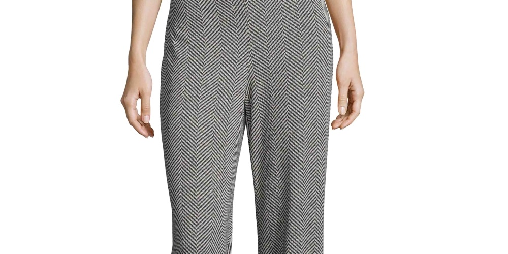 Calça feminina John Paul Richard com estampa espinha de peixe, perna larga, cinza, tamanho extragrande