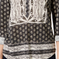 Top feminino estilo camponês estampado pequeno preto tamanho PP