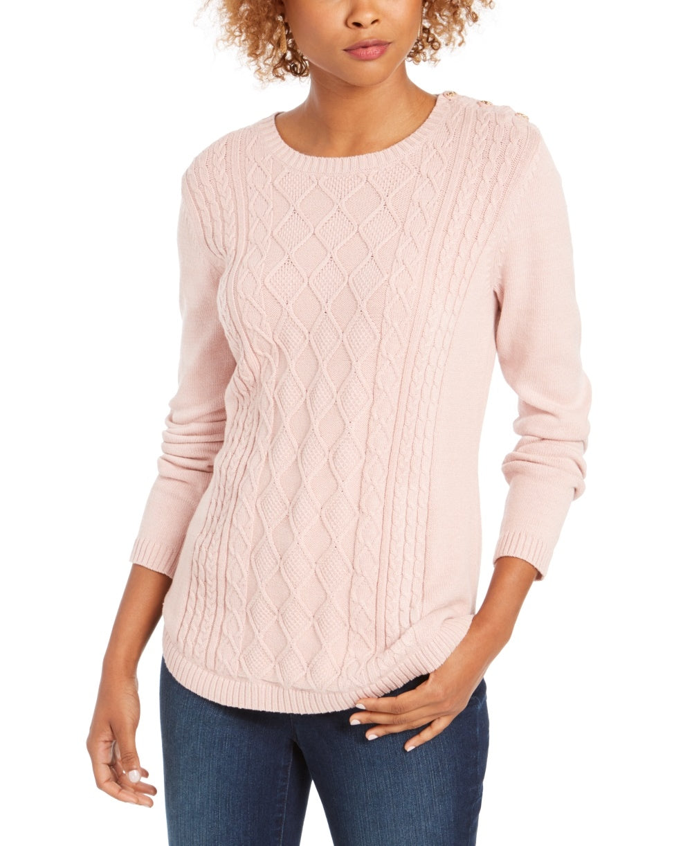 Suéter feminino Charter Club Petite de tricô com acabamento em botões, rosa, tamanho PS/M