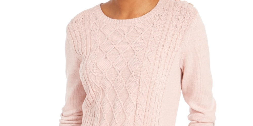 Suéter feminino Charter Club Petite de tricô com acabamento em botões, rosa, tamanho PS/M
