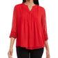 Charter Club Top Feminino com Manga Transparente Pintuck Vermelho Tamanho Pequeno-Médio