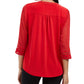 Charter Club Top Feminino com Manga Transparente Pintuck Vermelho Tamanho Pequeno-Médio