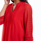 Charter Club Top Feminino com Manga Transparente Pintuck Vermelho Tamanho Pequeno-Médio