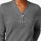 Karen Scott Suéter Henley Feminino de Algodão com Alças, Cinza Escuro, Tamanho Pequeno
