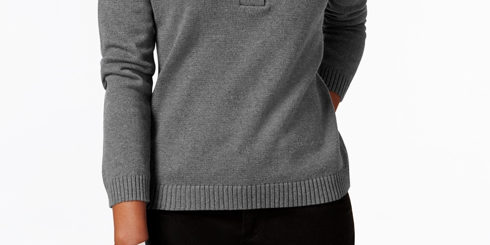 Karen Scott Suéter Henley Feminino de Algodão com Alças, Cinza Escuro, Tamanho Pequeno