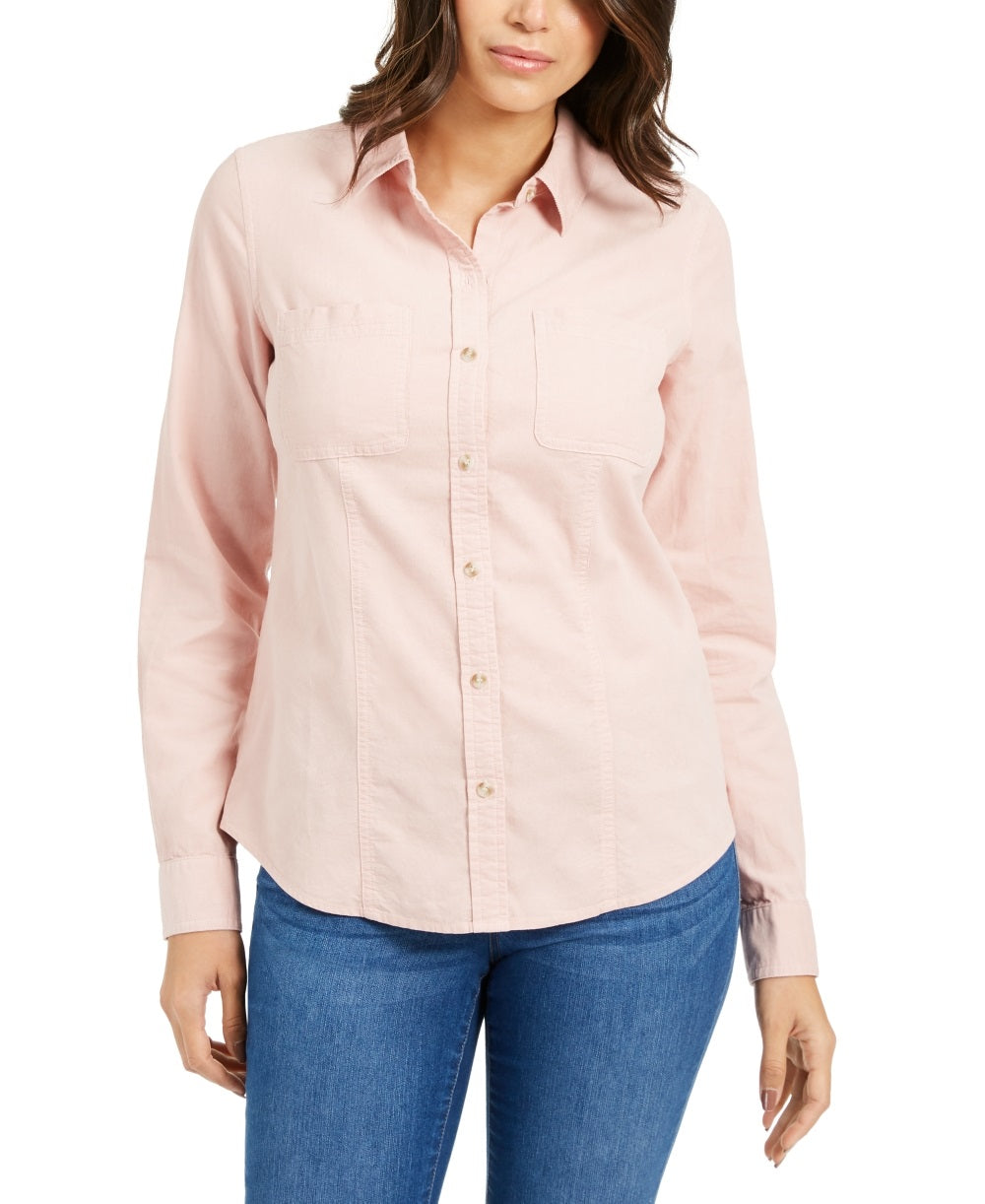 Camisa feminina de veludo cotelê de algodão com botões Charter Club, rosa, tamanho pequeno e pequeno