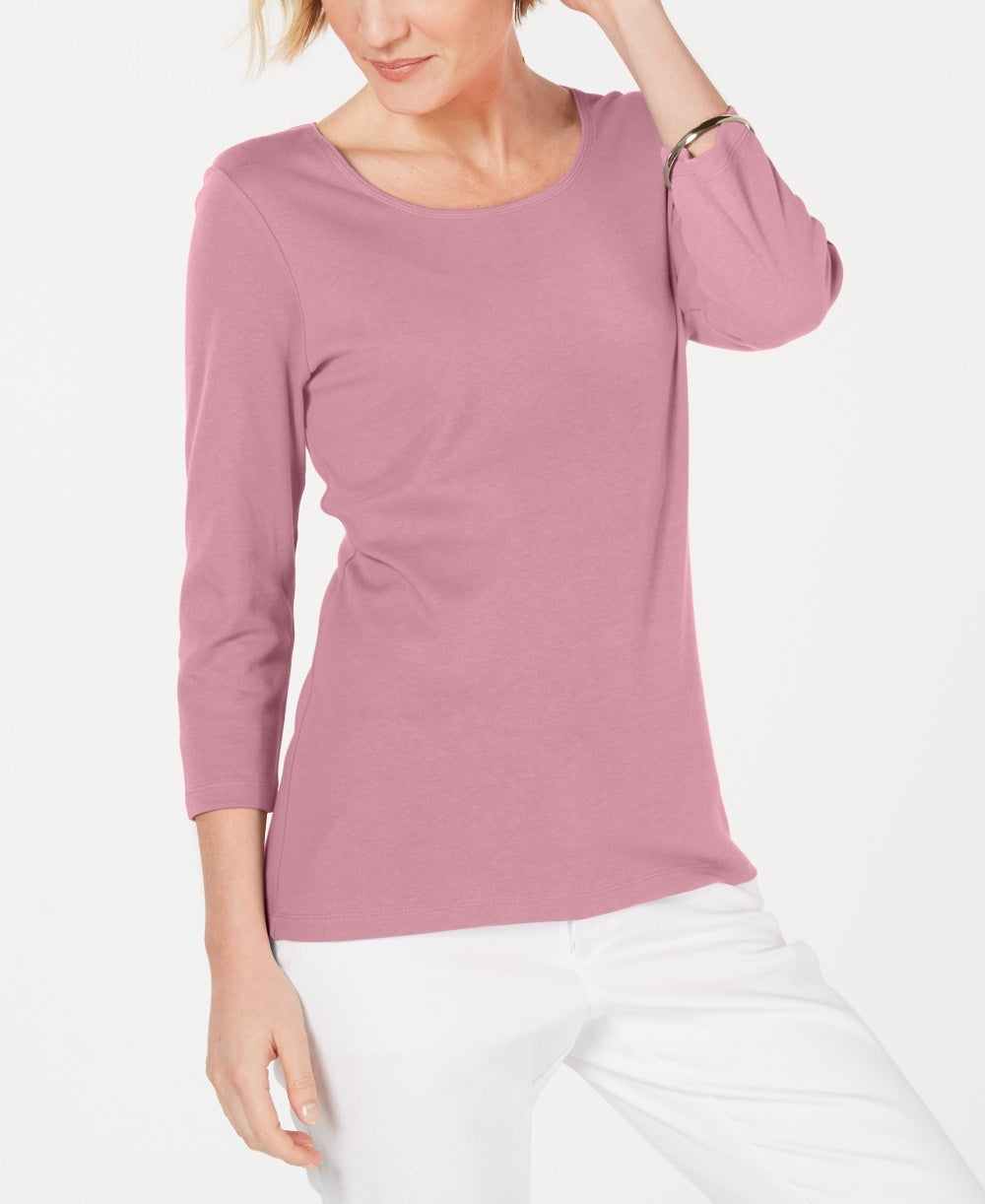 Karen Scott Top feminino de algodão com decote redondo, tamanho P/M, rosa