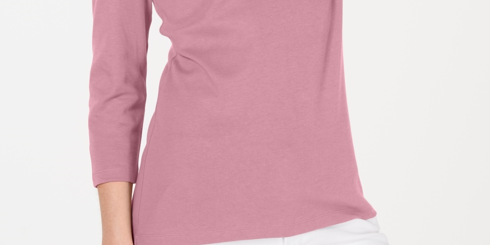 Karen Scott Top feminino de algodão com decote redondo, tamanho P/M, rosa