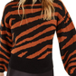 Suéter feminino Bar III com estampa de zebra e manga volumosa, marrom, tamanho M