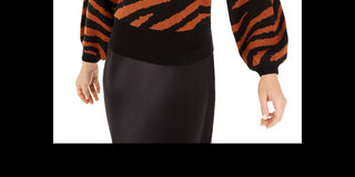 Suéter feminino Bar III com estampa de zebra e manga volumosa, marrom, tamanho M