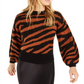 Suéter feminino Bar III com estampa de zebra e manga volumosa, marrom, tamanho M