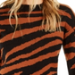 Suéter feminino Bar III com estampa de zebra e manga volumosa, marrom, tamanho M