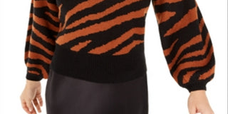 Suéter feminino Bar III com estampa de zebra e manga volumosa, marrom, tamanho M