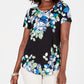 Top estampado feminino JM Collection com decote redondo, preto, tamanho pequeno