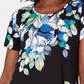 Top estampado feminino JM Collection com decote redondo, preto, tamanho pequeno