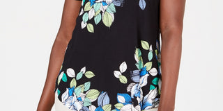 Top estampado feminino JM Collection com decote redondo, preto, tamanho pequeno