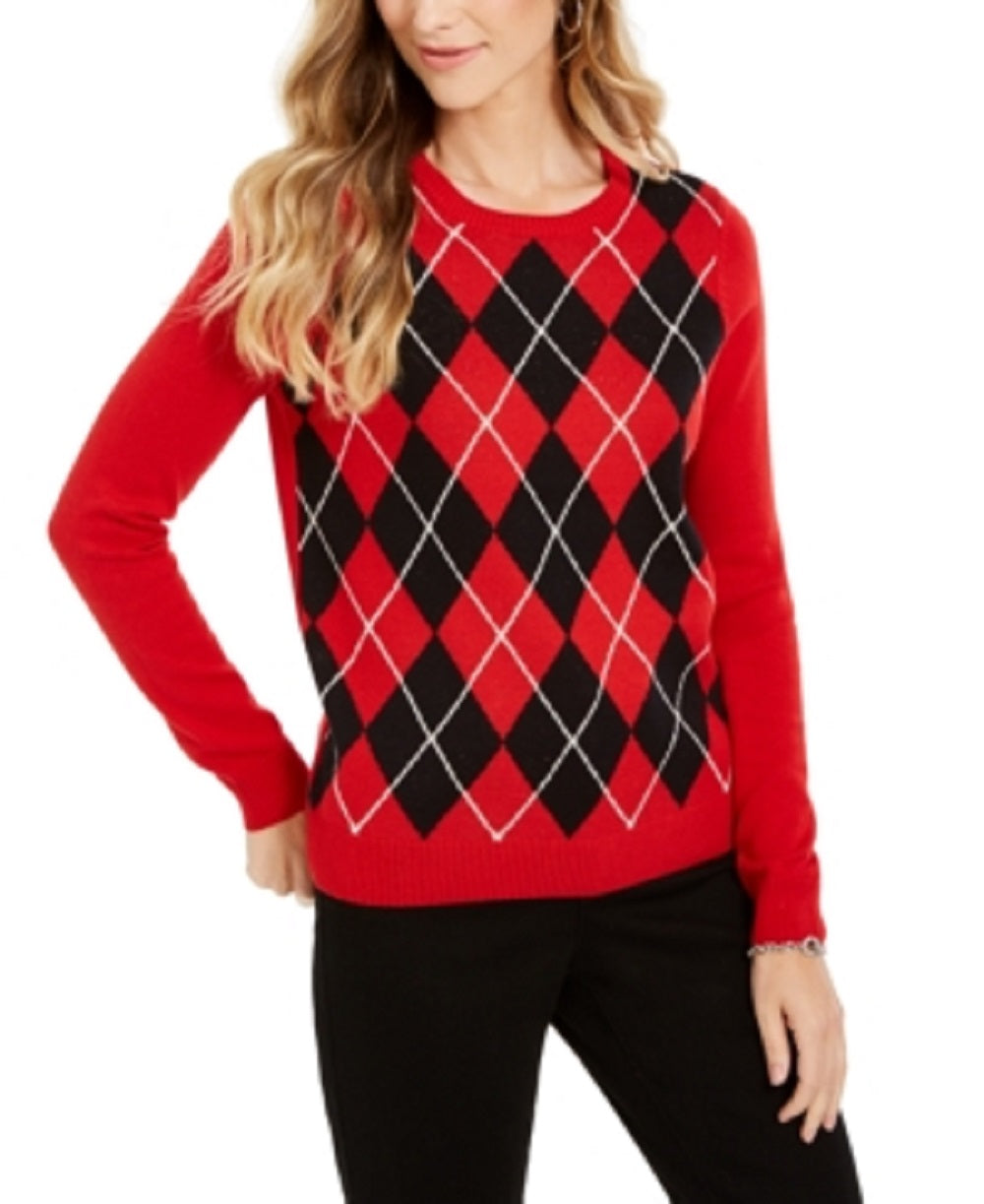 Suéter feminino Charter Club Petite Argyle, tamanho médio, vermelho, tamanho PM