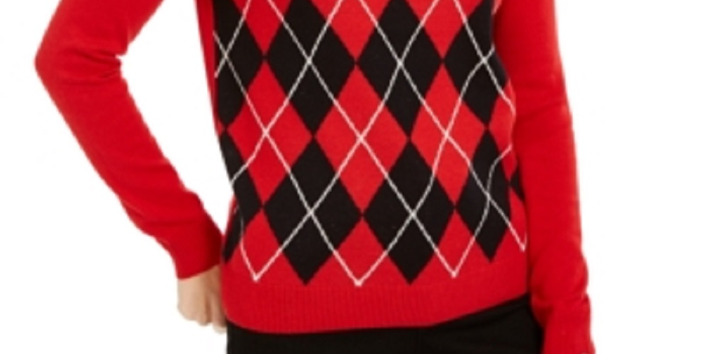 Suéter feminino Charter Club Petite Argyle, tamanho médio, vermelho, tamanho PM
