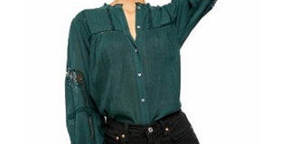 Blusa Emma com botões e ilhós, tamanho X-S, feminina, verde, Free People