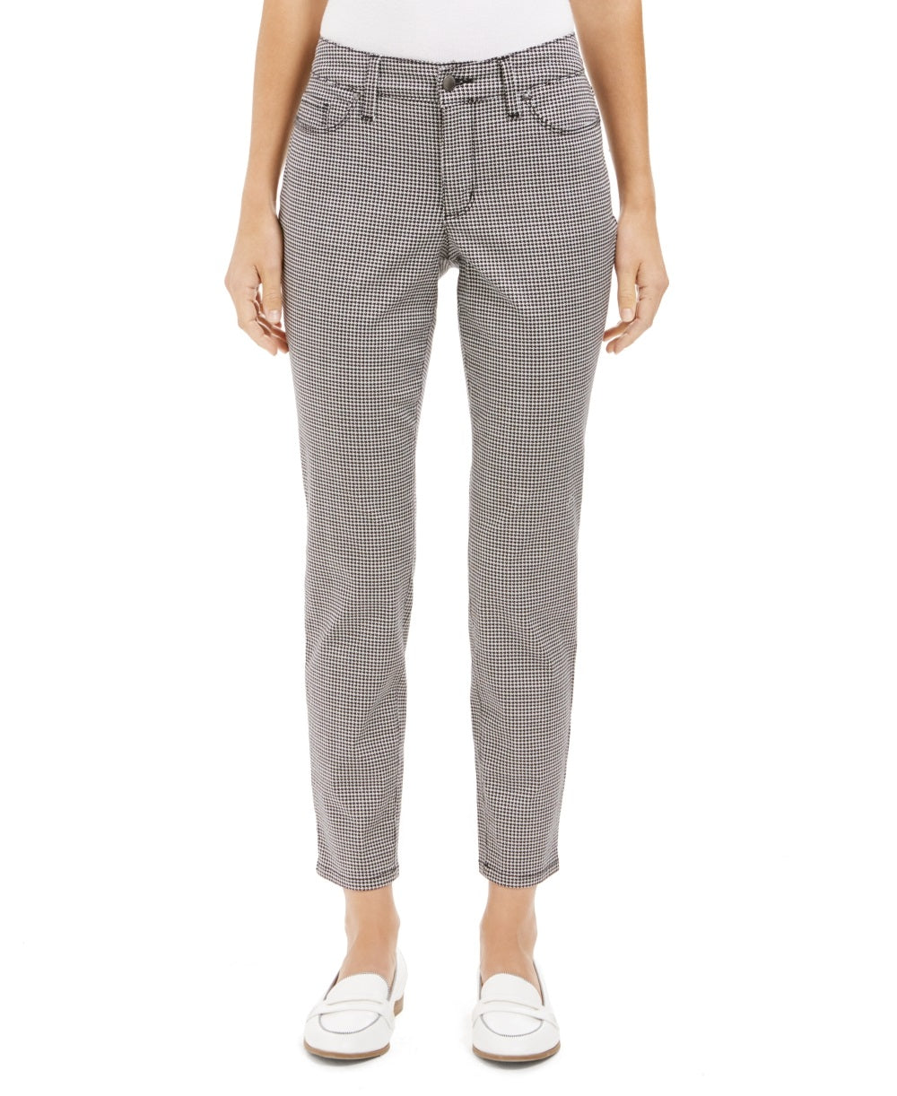 Calça jeans skinny com controle de barriga, estilo pied-de-poule, feminina, branca, tamanho 18