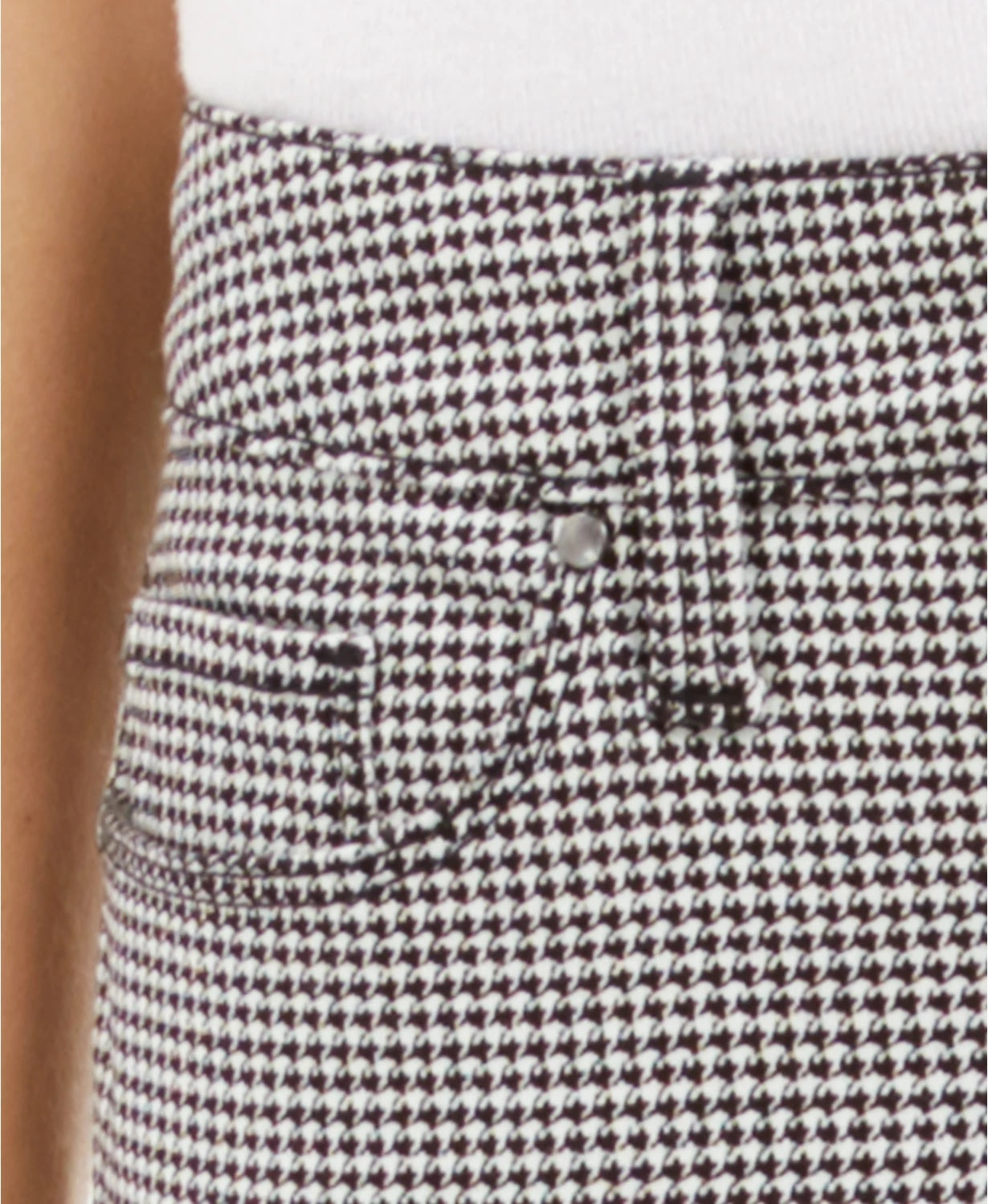 Calça jeans skinny com controle de barriga, estilo pied-de-poule, feminina, branca, tamanho 18