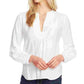 Vince Camuto Blusa feminina de manga comprida com babados, cor marfim, tamanho natural, pequena