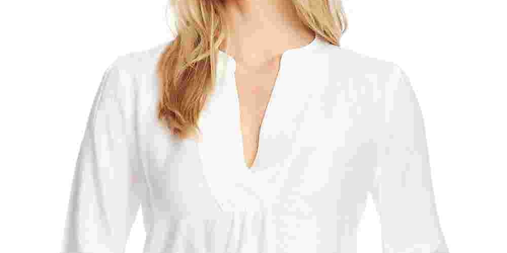 Vince Camuto Blusa feminina de manga comprida com babados, cor marfim, tamanho natural, pequena